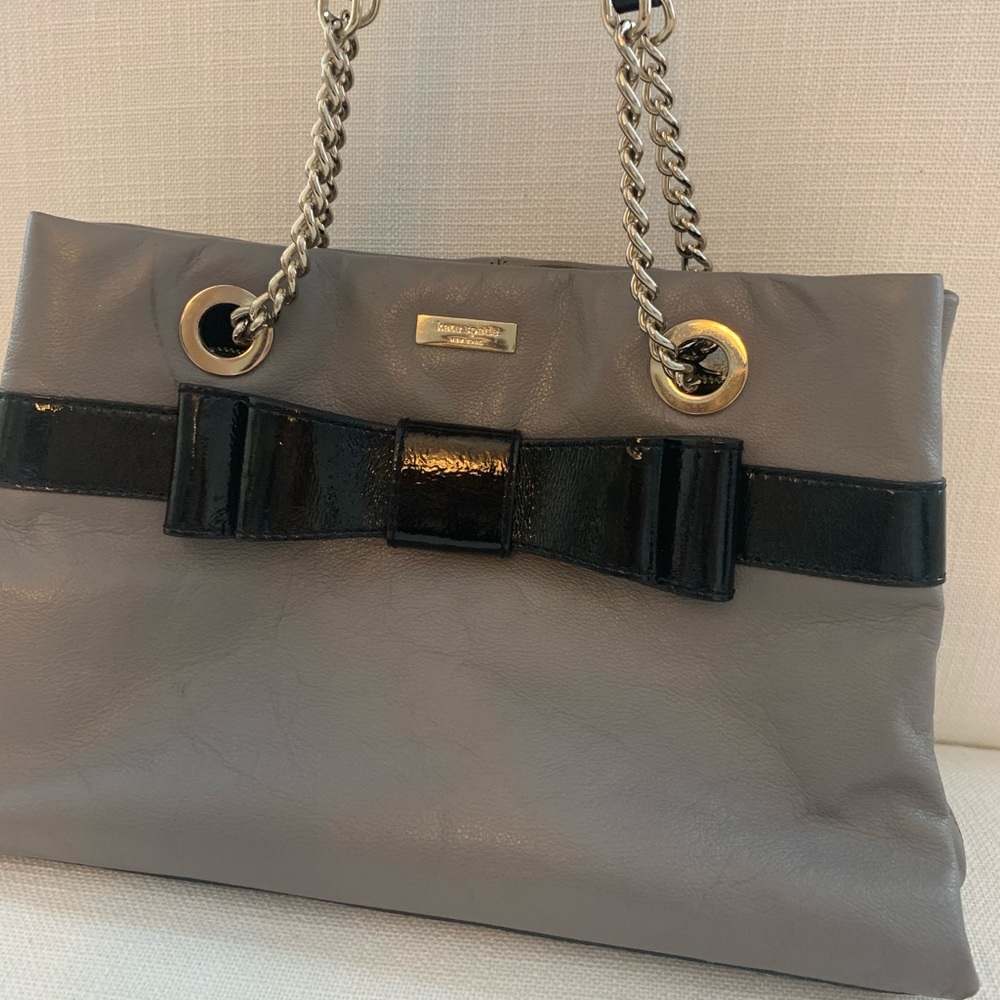 Kate Spade gray satchel with black patent leather